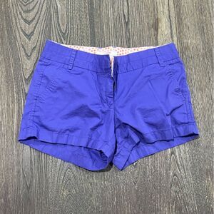 J Crew Shorts 3" Chino Broken In Mid Rise Flat Front 100% Cotton Blue Size 2
